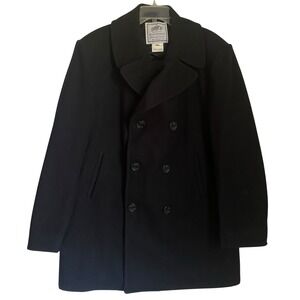 US Navy Peacoat Mens 46L Quarterdeck Collection Black Wool Double Breasted